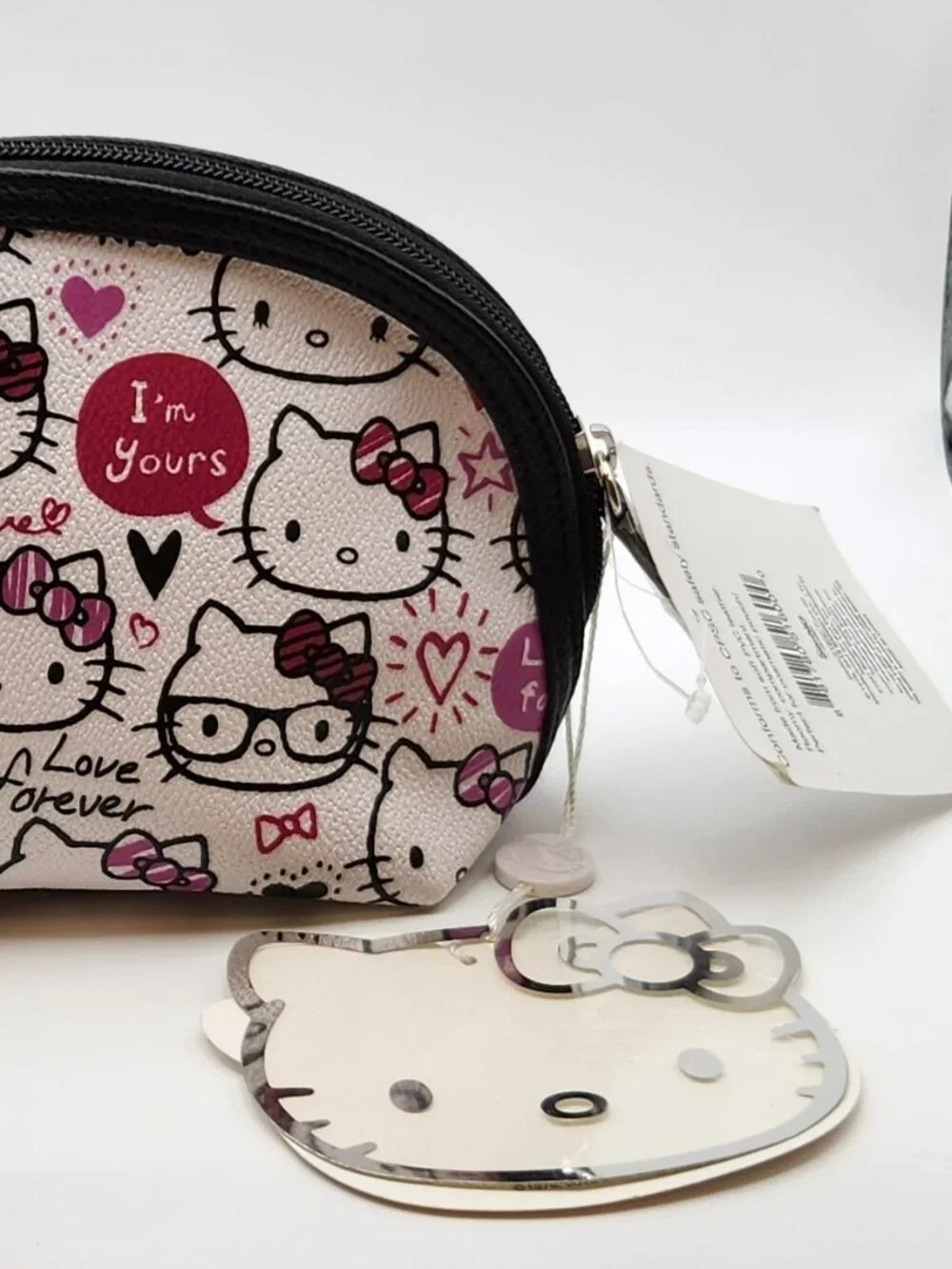 Sanrio Hello Kitty cosmetic bag white pink Faux Leather NWT